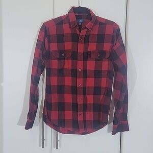 Men's George Red Flannel Plaid Long Sleeve Shirt XS